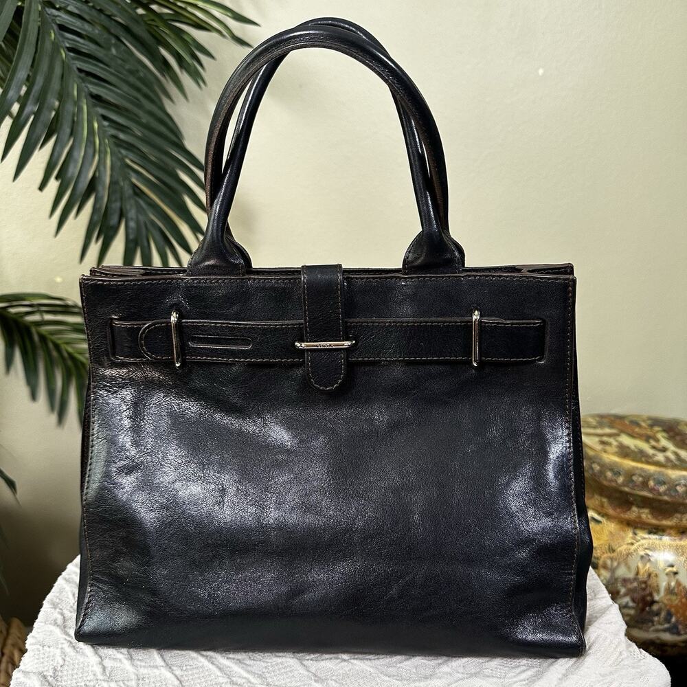 Furla Leather Satchel Black Belted 2007 Perfect Silver hardware Magnetic snap